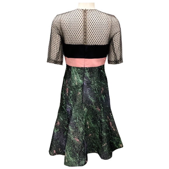 J. MENDEL TEAL MULTI LACE AND JACQUARD COCKTAIL DRESS - Picture 3 of 5